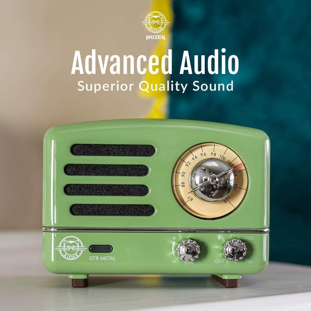 Retro Bluetooth Speaker, MUZEN OTR Metal Vintage FM Radio, Portable Wireless Loud Volume Speaker, Small for Family Friend Birthday Holiday Outdoor Home Décor Camping Car - Mint Green: Home Audio & Theater