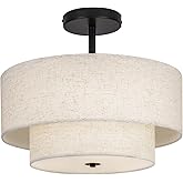 HILUXIA 18 Inch Large Semi Flush Mount Ceiling Light Fixture with Dual Drum Design, Farmhouse Fabric Linen Shade for Bedroom,
