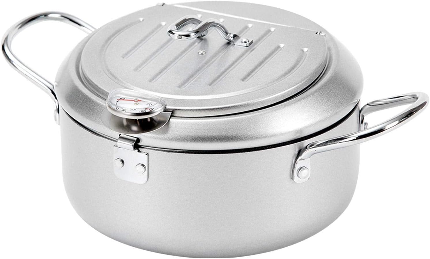 Tempura Deep Fryer Pot, Japanese Style Tempura Frying Pot with Thermometer, Lid, Oil Drip Drainer Rack for Tempura, French Fries, Chicken Steak, Shrimp, Squid, Biscuit, Meatballs