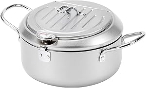 Tempura Deep Fryer Pot, Japanese Style Tempura Frying Pot with Thermometer, Lid, Oil Drip Drainer Rack for Tempura, French Fries, Chicken Steak, Shrimp, Squid, Biscuit, Meatballs
