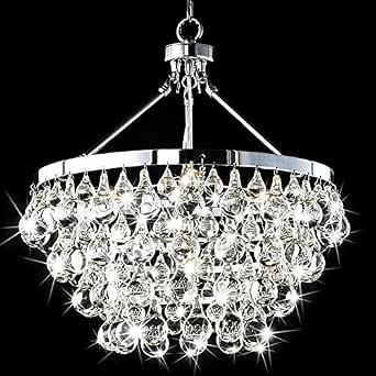 Saint Mossi Modern Crystal Raindrop Chandelier – Flush Mount LED Ceiling Light, 6-Light