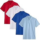4 Pack Boys Youth Kids Polo Shirt Mesh Athletic Quick Dry Short Sleeve Golf Shirt Moisture Wicking Active Tops(Age 5-16)