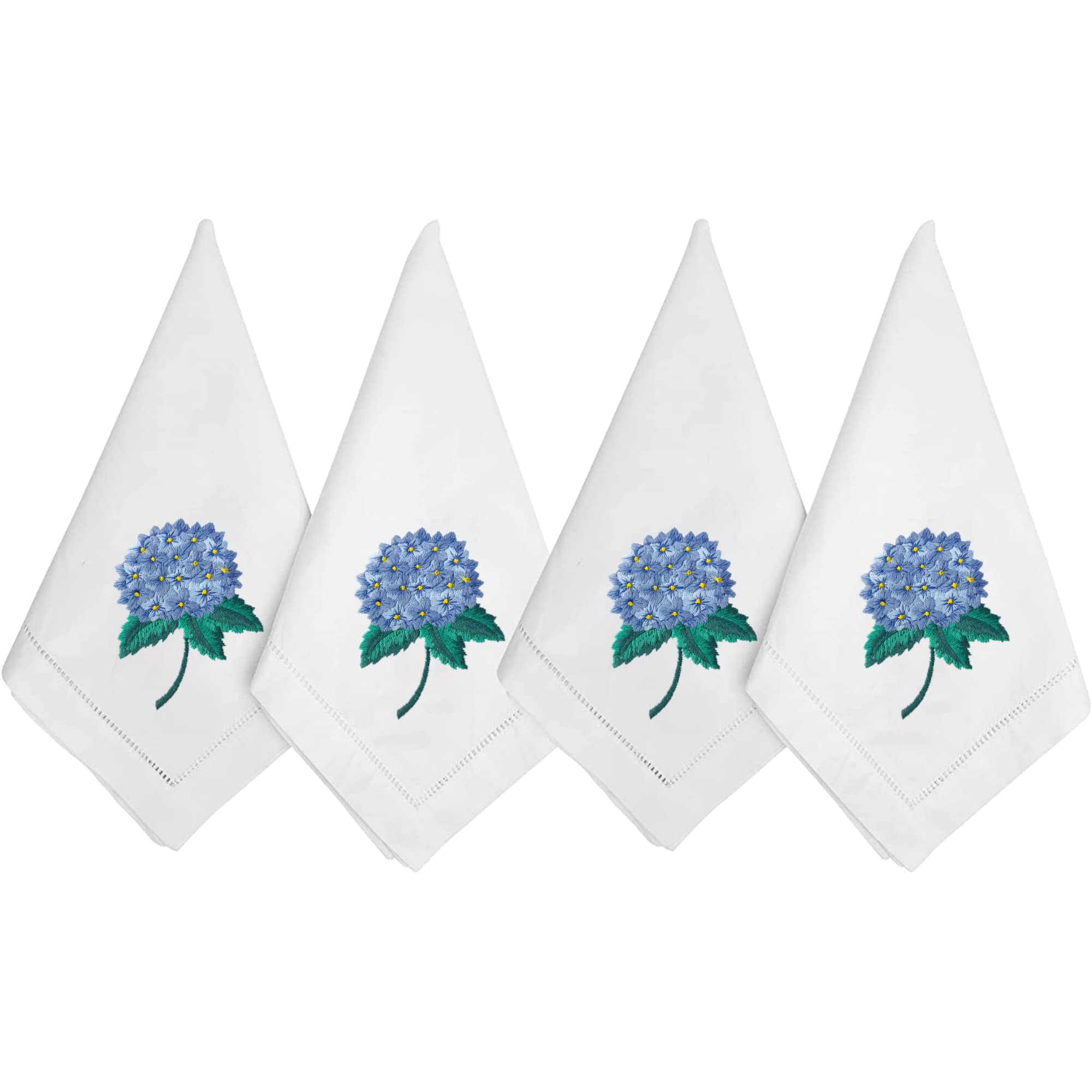 HCRAFT Embroidered Cotton Table Napkin, Cloth Napkins Set of 4 18"x18" Flower Hydrangea Napkin Square Fabric, Dining Room, Napkins Cloth Machine Washable, Cotton Cloth Napkins, Great Present Ideas