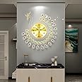 NEOTEND Large Modern Wall Clock for Living Room Decor Peacock Kitchen Big Wall Watch for Bedroom Silent Decorative Office Non Ticking Metal Wall Clock Battery Operated 20.8 Inch