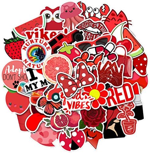 Trendy VSCO Red Water Bottles Stickers 50pcs, Cute Girl Lovely Kids/Teen Laptop Vinyl Computer Waterproof Skateboard Luggage Decal Graffiti Patches Decal