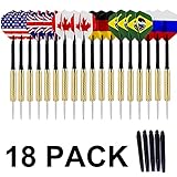 COMSUN 18 Pack Needle Tip Darts Set, with National Flag Flights (6 Styles), 18 Grams Stainless Steel Needle Brass Barrels with 5 Extra Free PVC Dart Rods for Any Dartboard