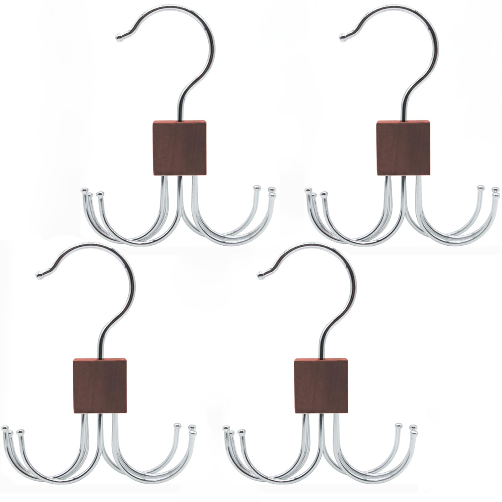 LMSAWK 4 Pieces Belt Hanger for Closet, Hanging Holder Storage Hook, Rotatable Rack Closet Accessories for Socks, Gloves, 6 Hooks, Retro Color