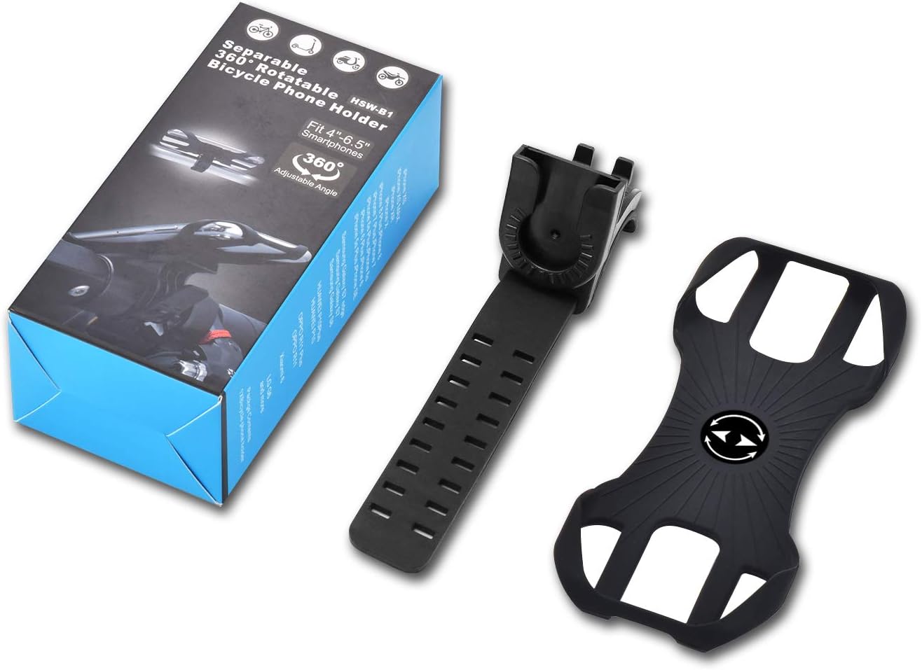 SYOSIN Bike Phone Mount, Detachable 360° Rotation Motorcycle Phone Mount with Adjustable Universal Silicone Bicycle Phone Holder Compatible with iPhone 12 Pro 12 Mini 11 Pro Max XR 8 7 6 Plus S10 S20