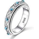 Ladytree Evil Eye Fidget Spinner Ring for Women 925 Sterling Silver Anxiety Relief Jewelry with Created Turquoise Stress Relief Gift
