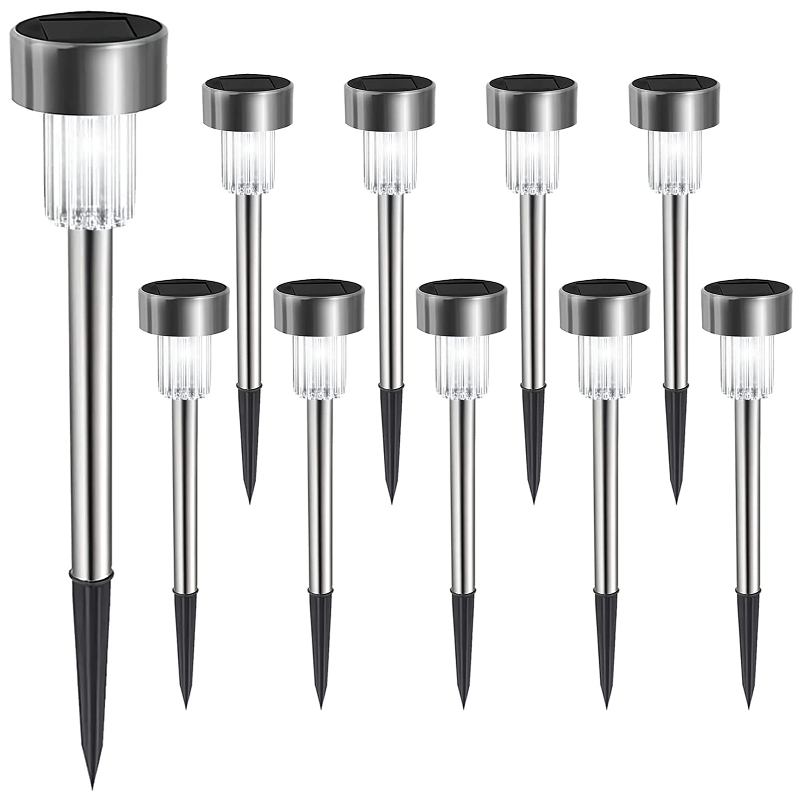 Melofo Outdoor Solar Stake Lights 10 Pack LED Waterproof Stainless Steel Garden Lights Solar Powered Stakes Garden Outdoor Light Post Path Light for Holiday Pathway Patio Yard