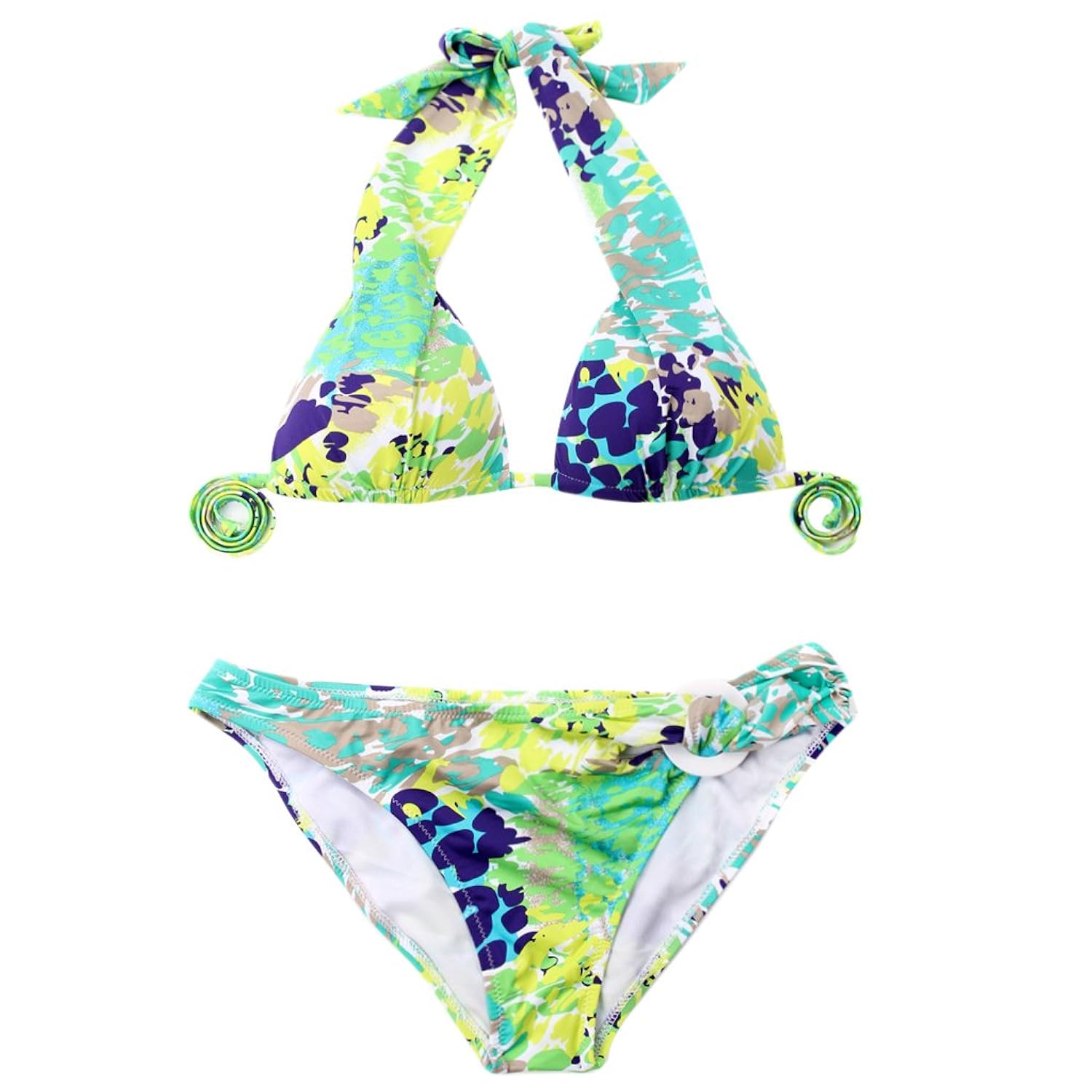 imported colloyes floral triangle top w/ classic cut bottom bikini swimwear size xl