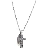 M&F Western Products Twister Cross & Feather Necklace, Silver, 24” Chain