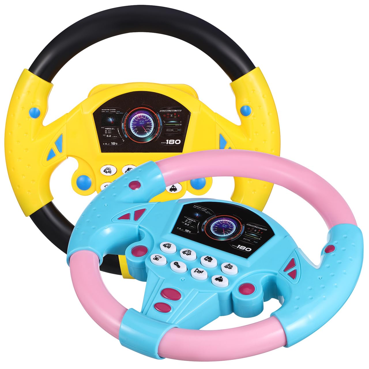 Gatuida Toy Steering Wheel, 2pcs Kids Steering Wheel for Car Simulation Portable Driving Controller Car Backseat Pretend Driving Simulator with Light and Music