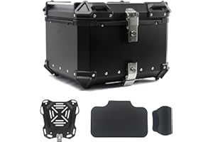 Iproods 55L Motorcycle Top Case, Aluminum Alloy Universal Motorcycle Tail Box, Dual-Key Storage Carrier Case Luggage Trunk (B