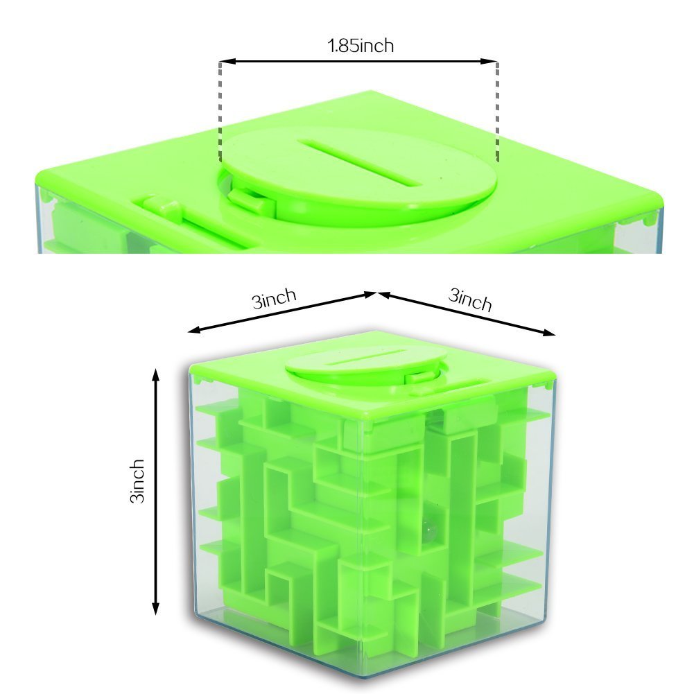 3D Three-dimensional Money Maze Puzzle Box, Eschone Unique Piggy Bank Money Toy Gift Holder Box, Fun Maze Puzzle Games for Kids Adult Birthday Christmas Gifts Home School Early Education (Green)
