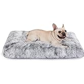 Bedfolks Waterproof Dog Crate Bed, Plush Large Dog Pad, 35"x23", Dark Grey | Faux Fur Plush Cover, Zippered Removable Washable Outer, Waterproof Inner Lining, Anti-Slip Base, Large Size Dog Kennel Mat