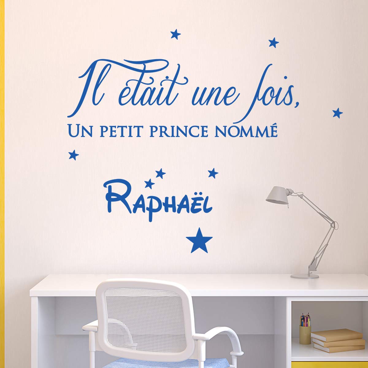 Personalised First Name Stickers | It was a Time a Prince - Children's Bedroom Wall Decoration | 2 Sheets of 20 x 40 cm and 40 x 25 cm - Navy Blue Personalised Name Stickers