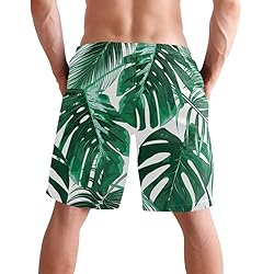 visesunny Men's Tropical Palm Leaf Pattern Beach