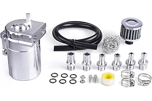 ZHSYMX Universal 300ml Aluminum Baffled Oil Separator Catch Can Kit with Air Filter 10MM 12MM 15MM Fitting Silver