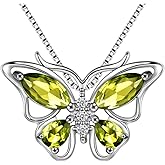 Aurora Tears Butterfly Birthstone Pendant Necklace - Women 925 Sterling Silver Butterflies Birthstone Pendant Necklace Jewelry Birthday Gift for Women