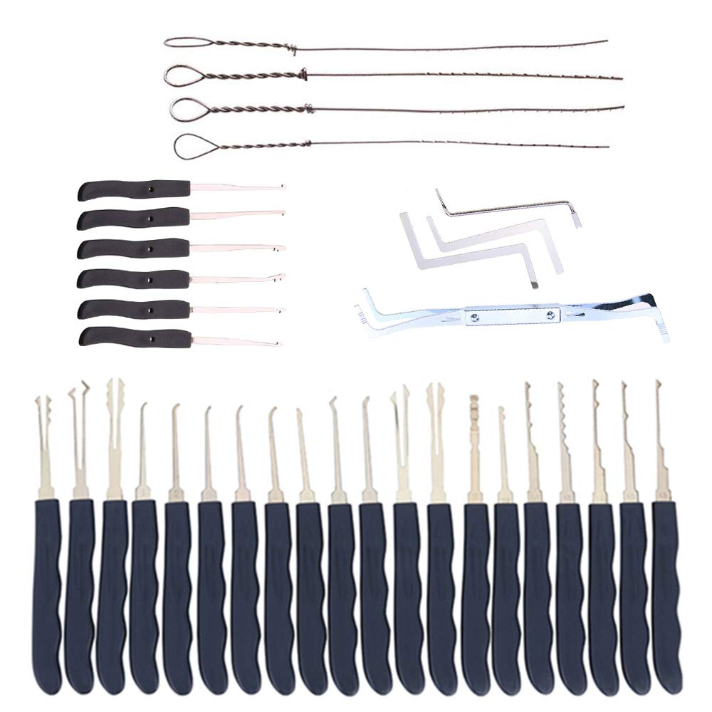 Loboo Idea 34pcs Hook Lock Pick Set, Practice Lock Picking Set with Plastic Bag, 34pcs Various Picks Crochet Hook, Wrenches,Plastic Pouch for for Lockpicking