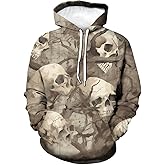 RASBCTK Men's Casual Skull Hoodies Sweatshirt Vintage Graphic Pullover Long Sleeve With Pocket