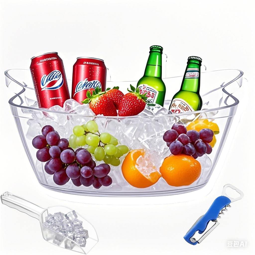 Photo 1 of 1pcs 6L Ice Bucket with 1pc Scoops and 1 Wine Beer BottleOpener,Large Clear Acrylic Ice Bucket for for Wine Champagne Mimosa Cocktail Bar Picnic Fruit Storage Basket (1PC 6L)