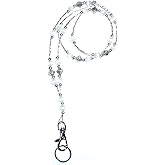 Hidden Hollow Beads, Simple Beaded (Ultra Light Weight) Made in USA Women's Fashion Lanyard, 34", Key and ID Badge Holder (Super Slim White - Breakaway)