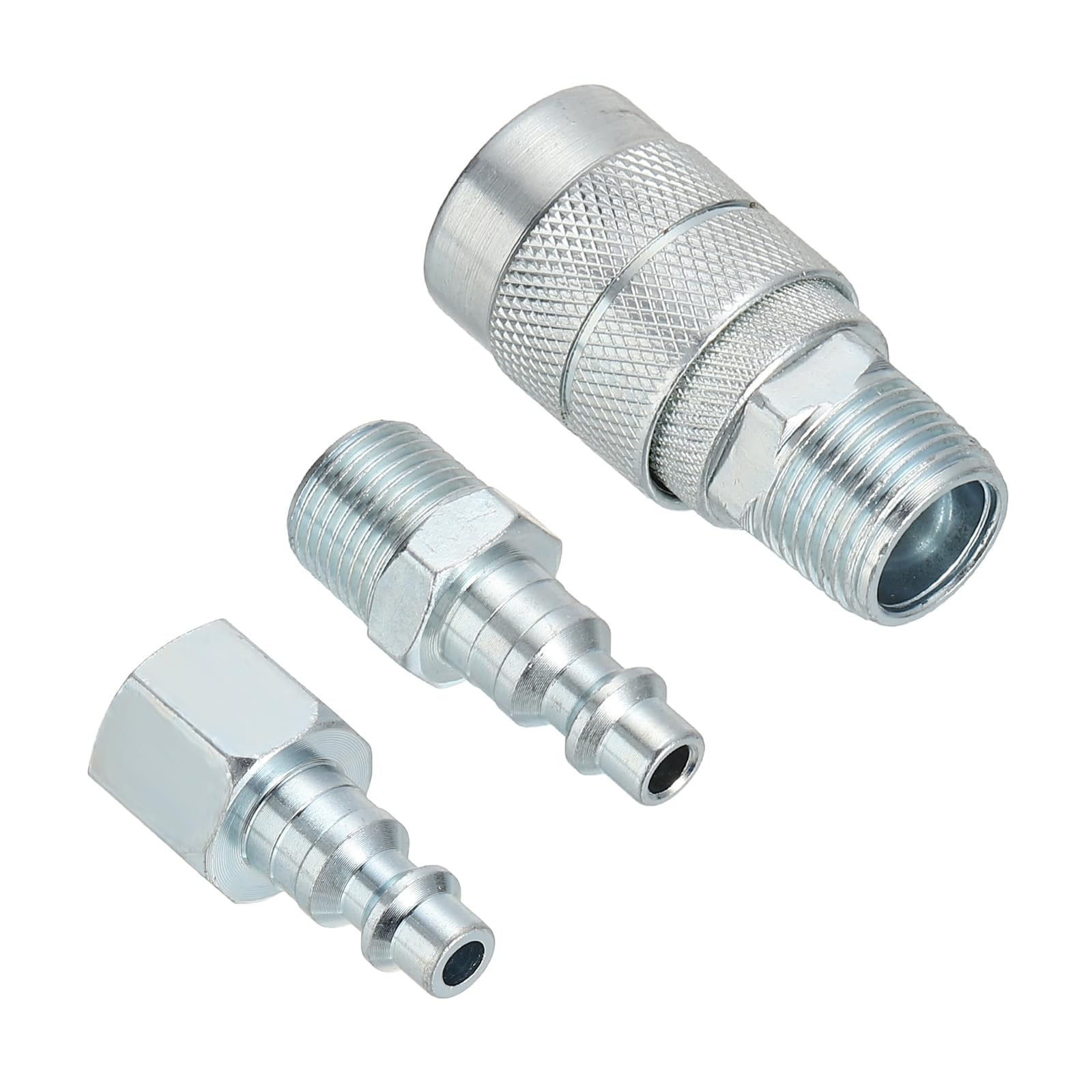 PATIKIL 3/8" Air Hose Fittings Set, 300PSI High Flow 1Pcs Industrial Type Coupler with 1/4" NPT, 2PCS Plugs with 1/4" NPT for Automotive Industry Air Compressors Mechanical, Silver