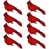 Ciarain 8PCS Red Cardinals Birds Ornament, 3D Artificial Vibrant Red Birds with Clip Decor for Wreath, Branches, Christmas Tree, Floral Arrangements,Realistic Cardinal for Women Gifts