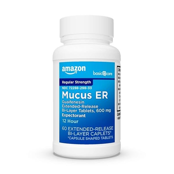 AMAZON BASIC CARE GUAIFENESIN EXTENDED-RELEASE BI-LAYER TABLETS, 600 MG, 12 HOUR EXPECTORANT, 60 COUNT