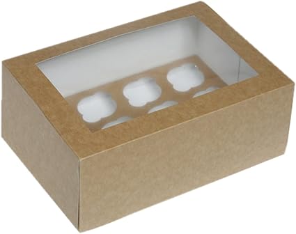 12 mini Cupcake Caja, papel de estraza/marrón con ventana: Amazon.es: Oficina y papelería