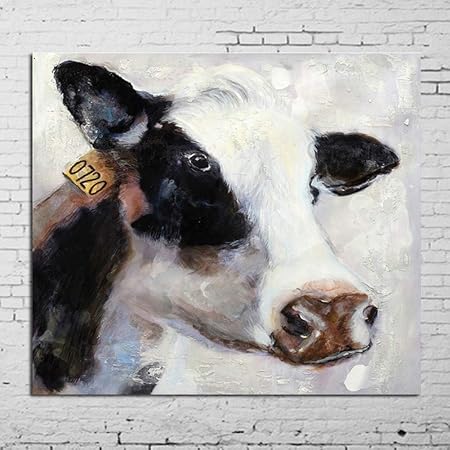 Wzyyhh Moderne Abstrait Peint A La Main Animal Peinture Vache Peintures A L Huile Sur Toile Mur Photos Pour La Decoration Interieure Cadeau Amazon Fr Cuisine Maison