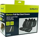 Sakura Merton Black/Grey Seat Covers Full Set Universal Fit BY0802 view 2