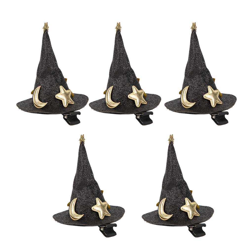 Gavigain Mini Witch Hat Hair Pins, Cute Hair Clips Halloween New Year Christmas Holiday Decoration for Kid Black 5Pcs