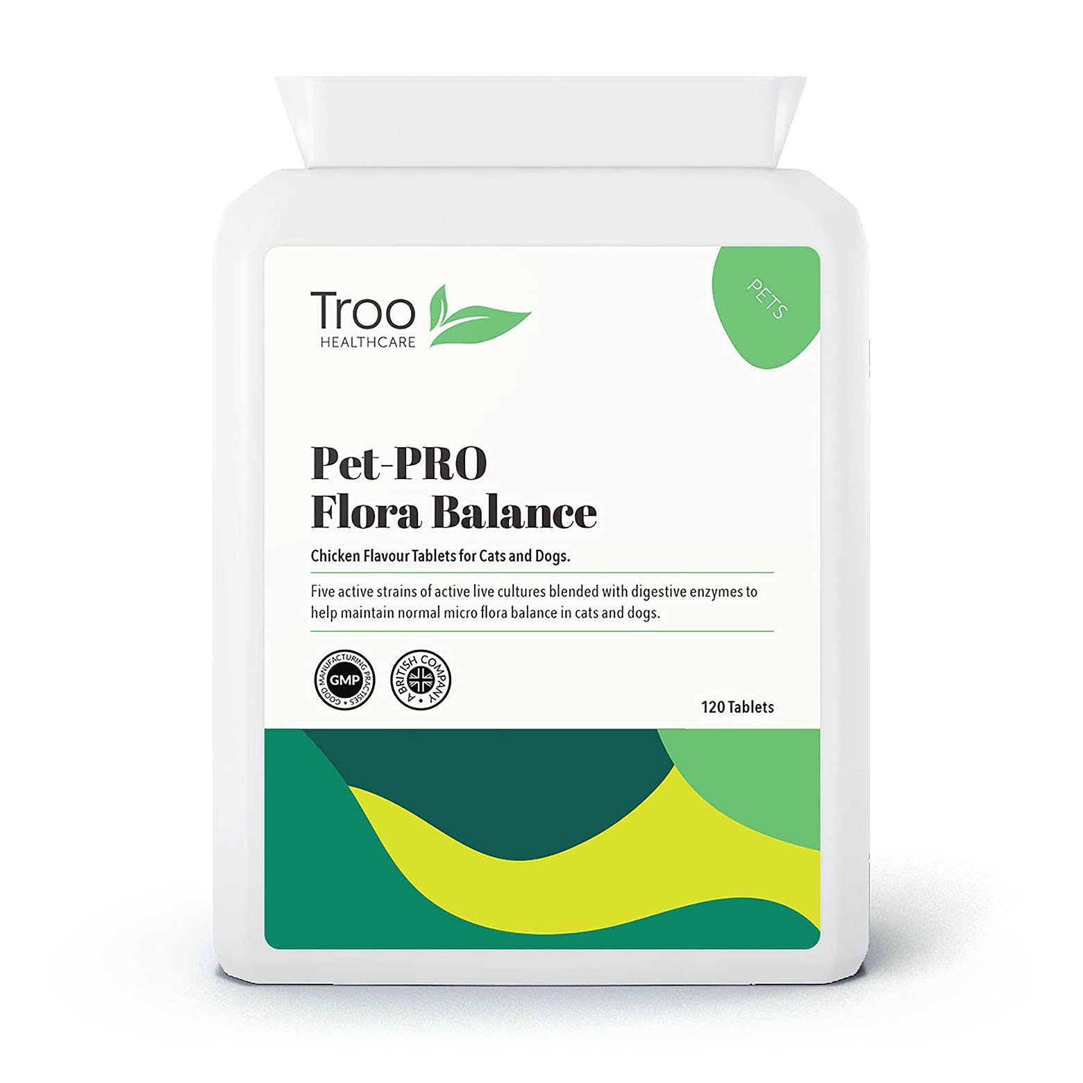 Troo Health Care Pet-PRO Vital Probiotics For Dogs and Cats 2 Billion cfu 120 Chicken Tablets | Added Digestive Enzymes and Inulin Prebiotic | UK Manufactured to GMP Standards
