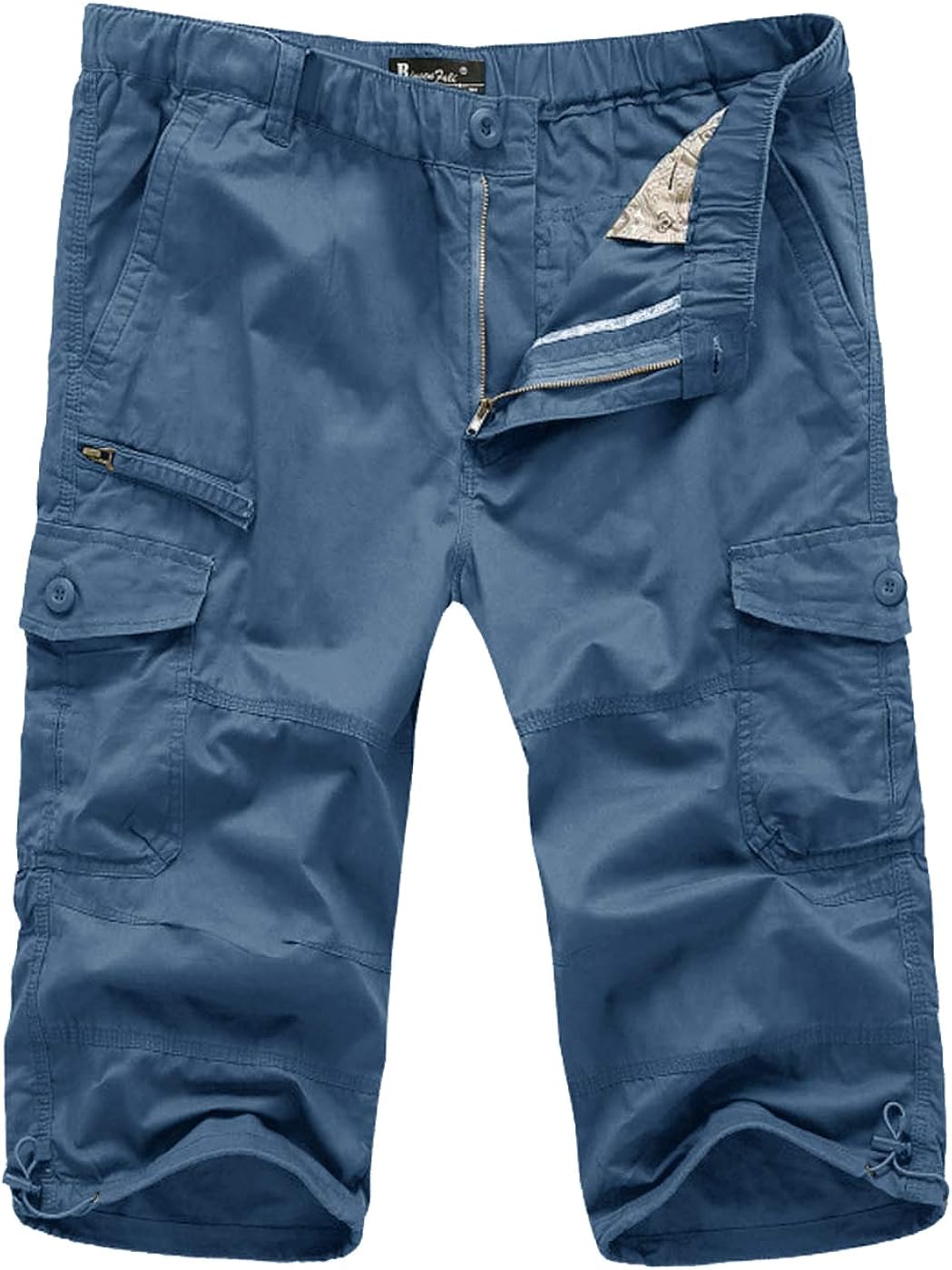 FASKUNOIE Men's 3/4 Cotton Cargo Short Pants Casual Loose Fit Outdoor Capri Long Shorts with Seven Pockets: Clothing