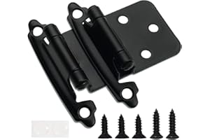 Decobasics 1/2" Overlay Matte Black Cabinet Hinges 50 Pack (25 Pair) Self Closing Bath & Kitchen Cabinet Hinges Black Flush Mount w/Door Bumpers & Upgraded Screws