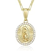Catholic Gift Virgin Mary Necklace for Women, 14K gold plated Guadalupe Pendant Necklace Mother Mary, Cubic Zirconia Virgen de Guadalupe Charm Lady of Guadalupe Womens Jewelry Gift, 18/20/24 IN Chain