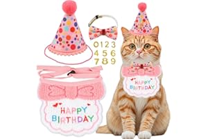 AgoumLux Cat Birthday Party Supplies, Girl Boy Cat Kitten Birthday Bandana Hat Numbers Decorations Outfits Set, Pink