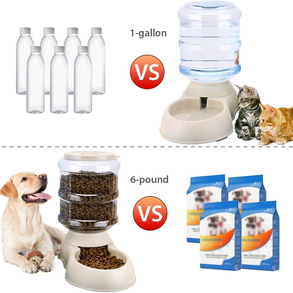Automatic Cat Feeder and Water Dispenser in Set with Pet Food Mat for Small Medium Dog Pets Puppy Kitten Big Capacity 1 Gallon x 2 : Kitchen & Dining