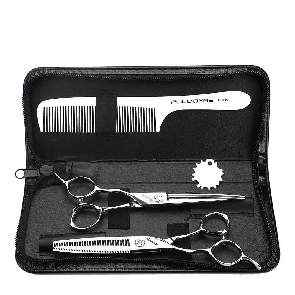 Sharonds 6" Hairdressing Scissors Left Hand Japan 440C Cutting Scissors thinning Scissors, Scissors Box Comb Adjuster (Set)