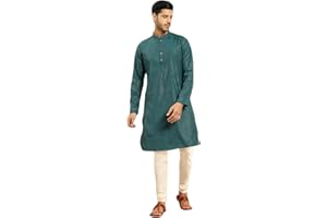 AMODH BY KISAH Men's Striped Green Cotton Blend Kurta – Traditional Indian Ethnic Wear for Weddings & Festive Occasions