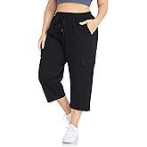 ZERDOCEAN Women's Plus Size Cargo Capri Sweatpants Active Workout Casual Sweat Crop Pants Pockets Drawstring