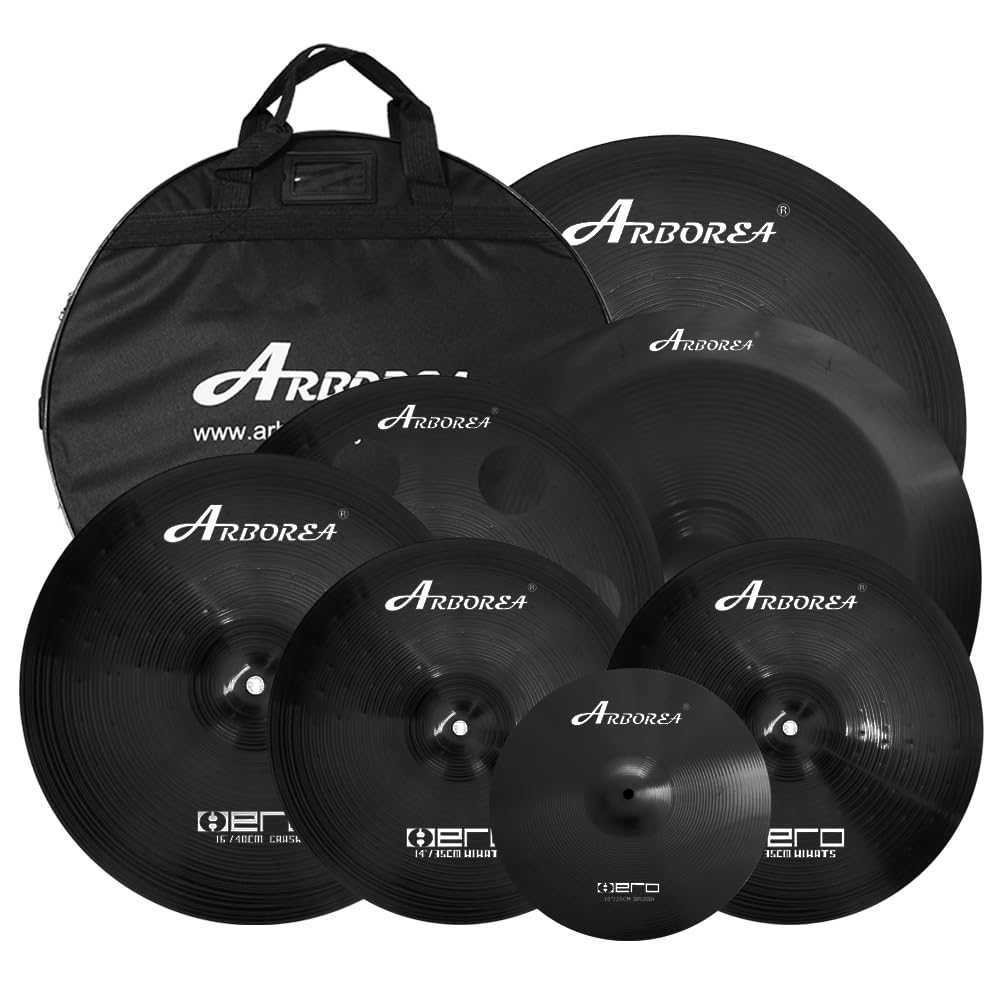 Photo 1 of Arborea Cymbal Pack for Drum 7 pcs Black Hero Series Include 14"Hihats 16"Crash 20"Ride Bonus 10" Splash 16"Ozone Stacker 18" China Cymbal Free Cymbal Bag