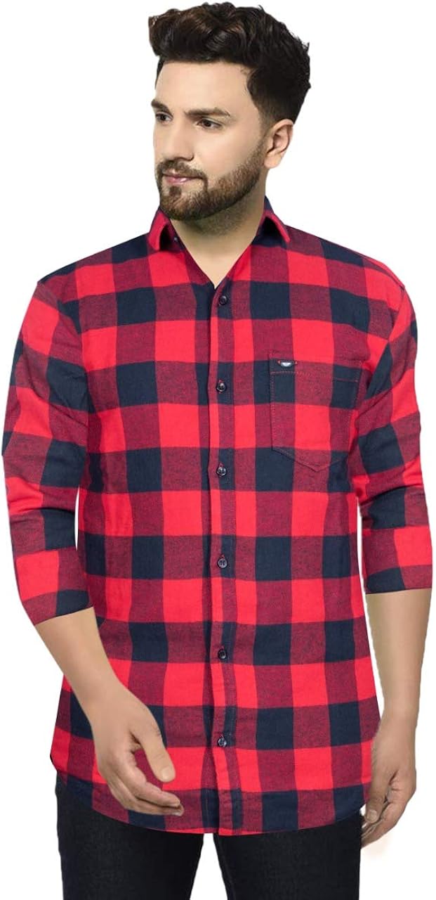 Buy CLOTHINKHUB Red and Black Checkered Full Sleeve Cotton Shirt for Men at Amazon.in