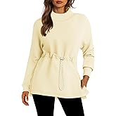 Doshoop Women's Turtleneck Sweatshirts Long Sleeve Pullover Tops Side Slit Tunic Shirts with Drawstring Waist