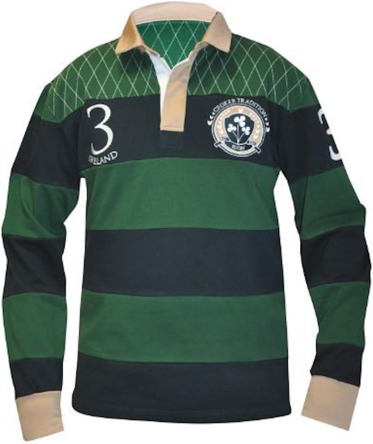 Croker Traditional Green and Navy Striped Rugby Jersey - Cotton Long Sleeve Polo Shirt