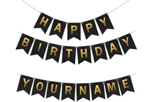 UORBMAIO Custom Birthday Banner, Happy Birthday Bunting Banner with Name, Make Your Own Banner for Bday Party, Black Birthday Sign with 26 A-Z Letter Banners 2 Set
