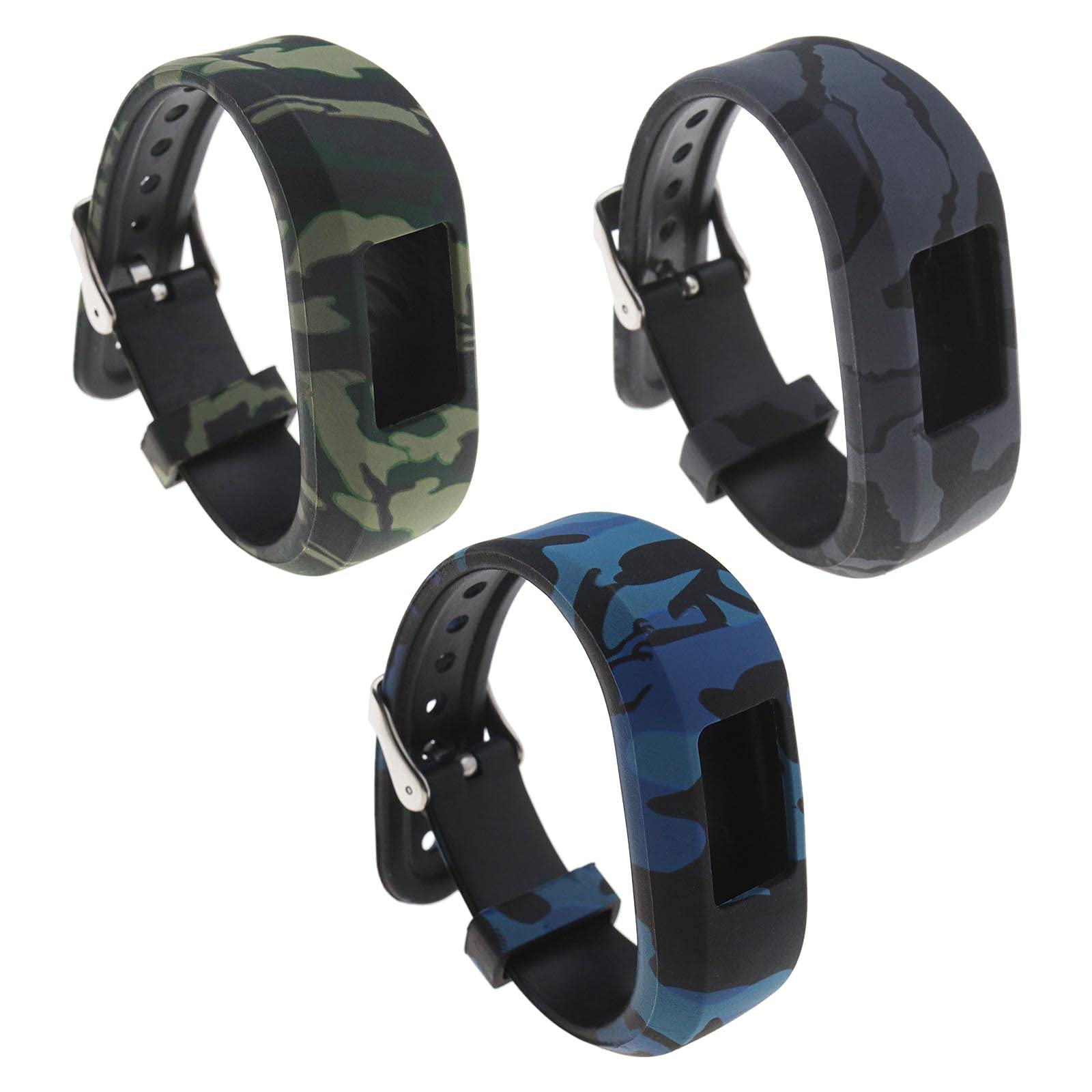 eMagTech 3pcs Small Size Replacement Strap with Secure Metal Buckle 145mm Silicone Blue? Grey Green Compatible with Garmin Vivofit jr / jr2 Activity Tracker